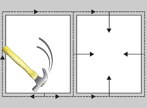 Schematische weergave voortplanting contactgeluid in een gebouw
